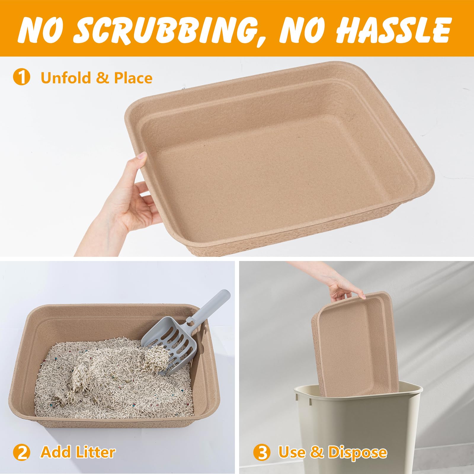 Ondware eco-friendly recycled-paper litter box with no plastics for sustainable use.