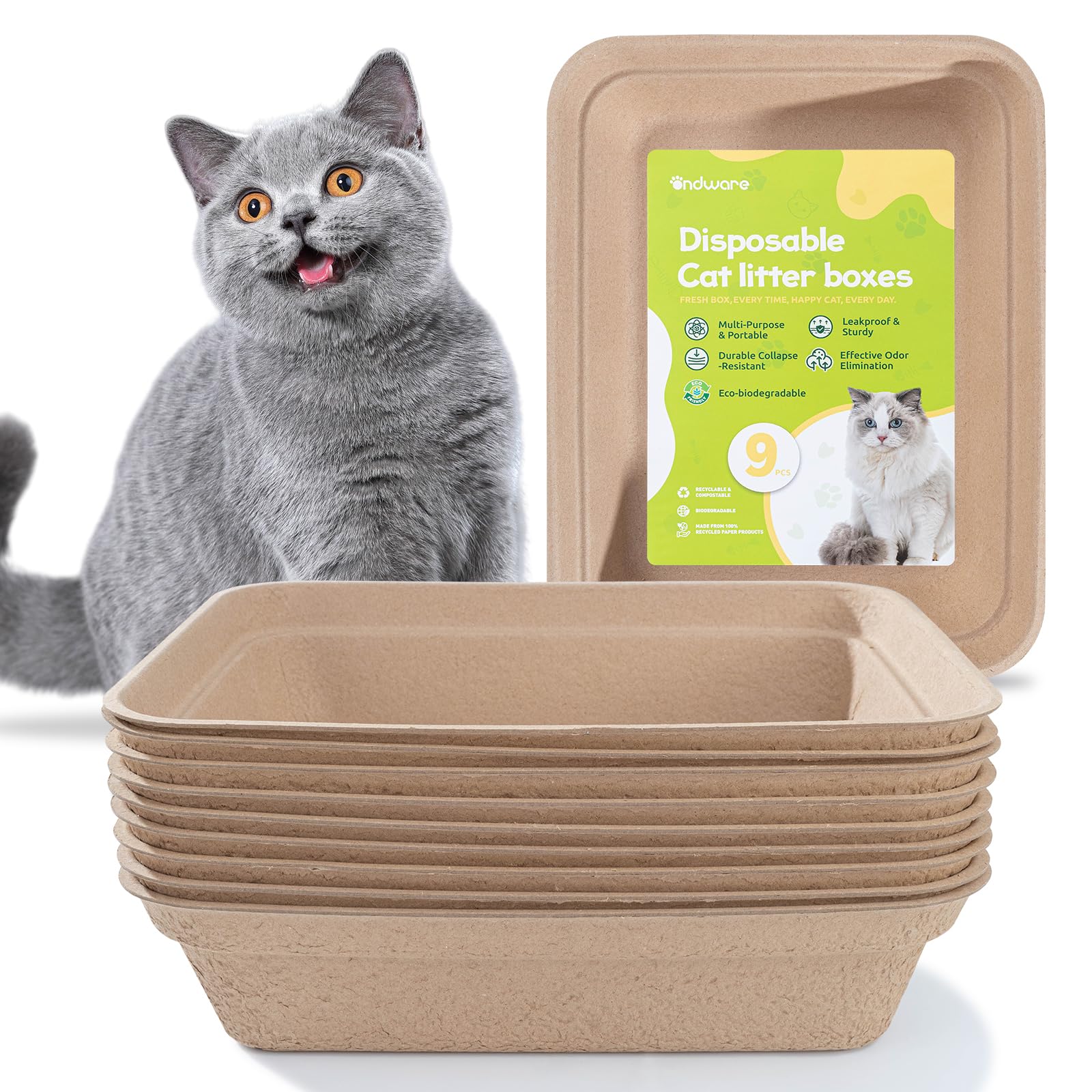 Ondware disposable litter box with leak-resistant design for mess-free homes.