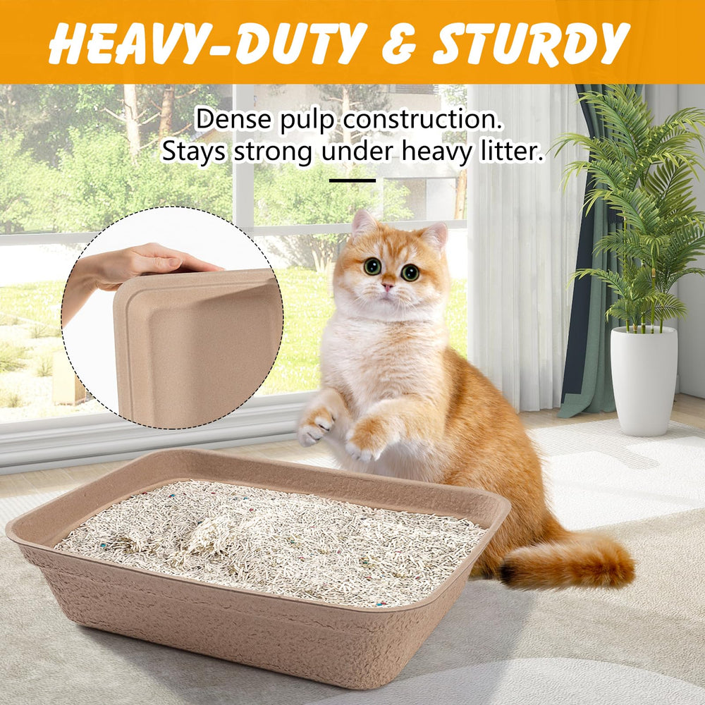 Ondware large litter box with sturdy high walls containing litter and spills.
