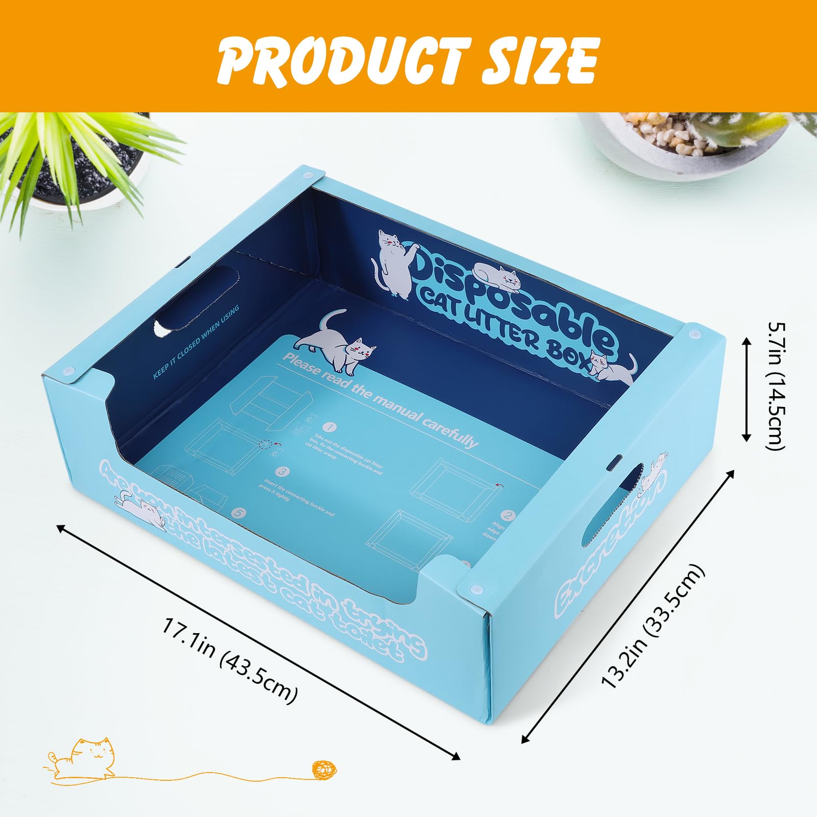 Ondware large cat litter box, 17x13 inches, for bigger felines.