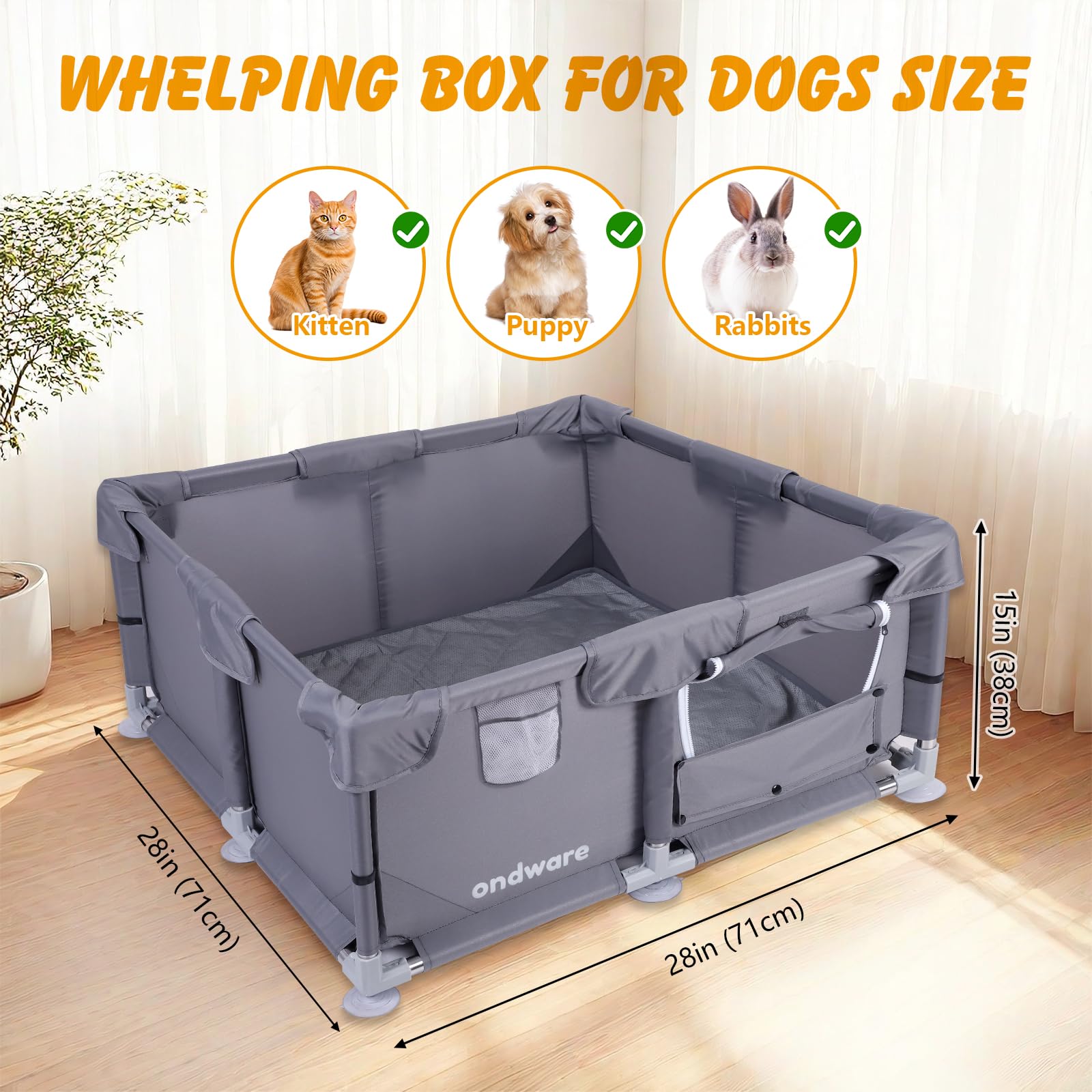 Ondware playpen with gate and zip door for easy access