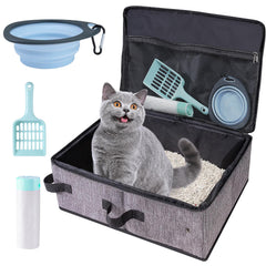 Ondware travel litter box with car lid and scoop for mess-free car trips.