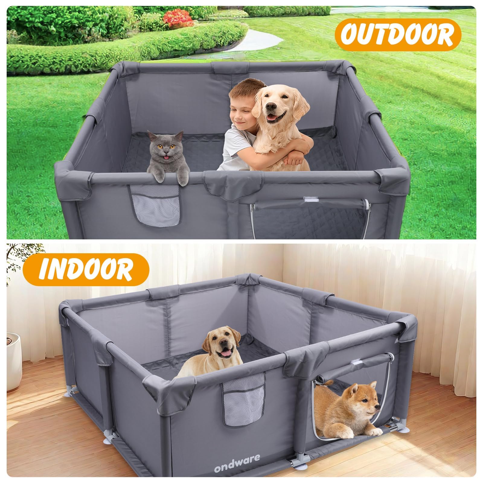 Ondware whelping box puppy collar and zipper door for easy access.