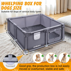 ondware whelping box with soft polyester fabric for a comfortable birthing environment.