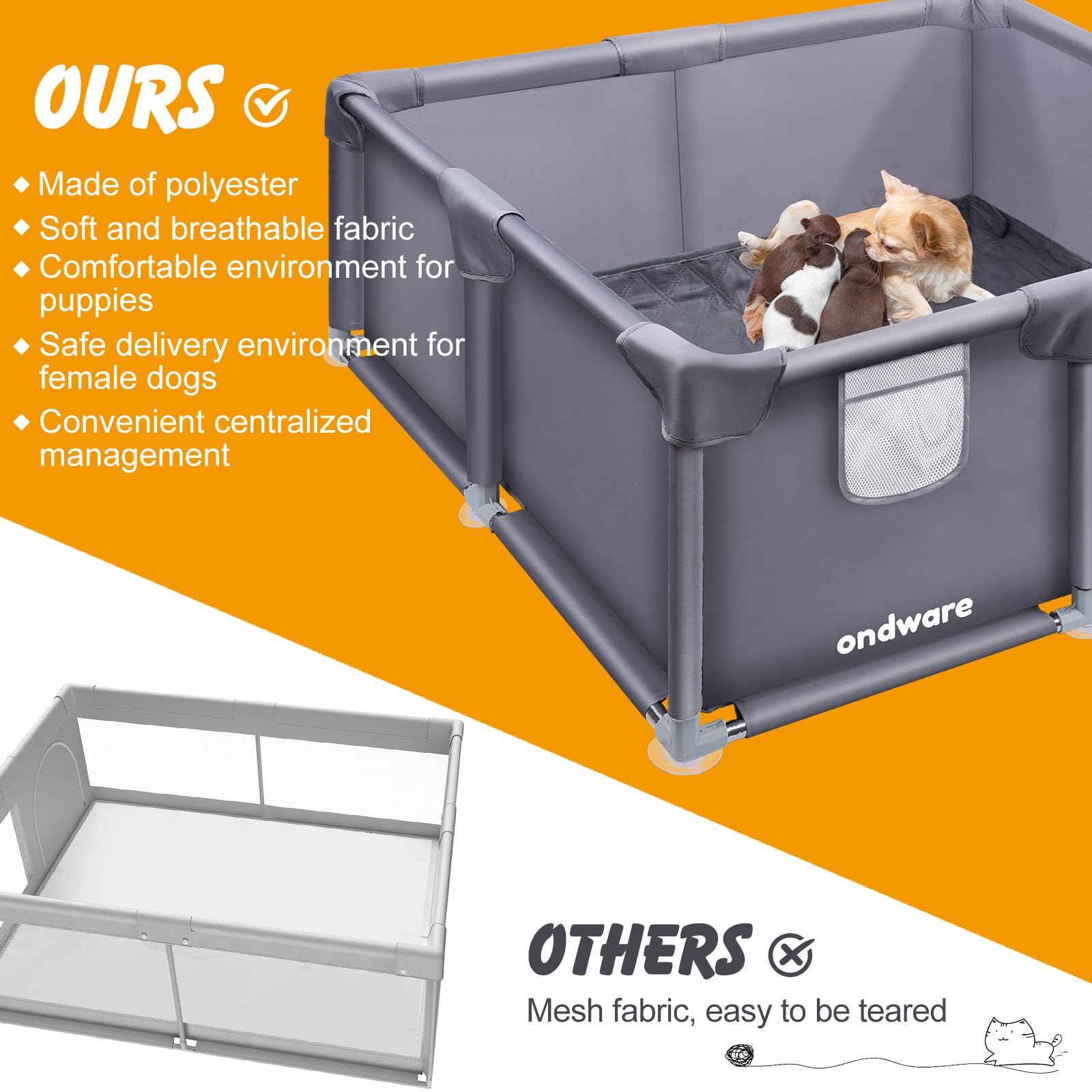 ondware whelping box sturdy design with strong suction cups prevents movement.