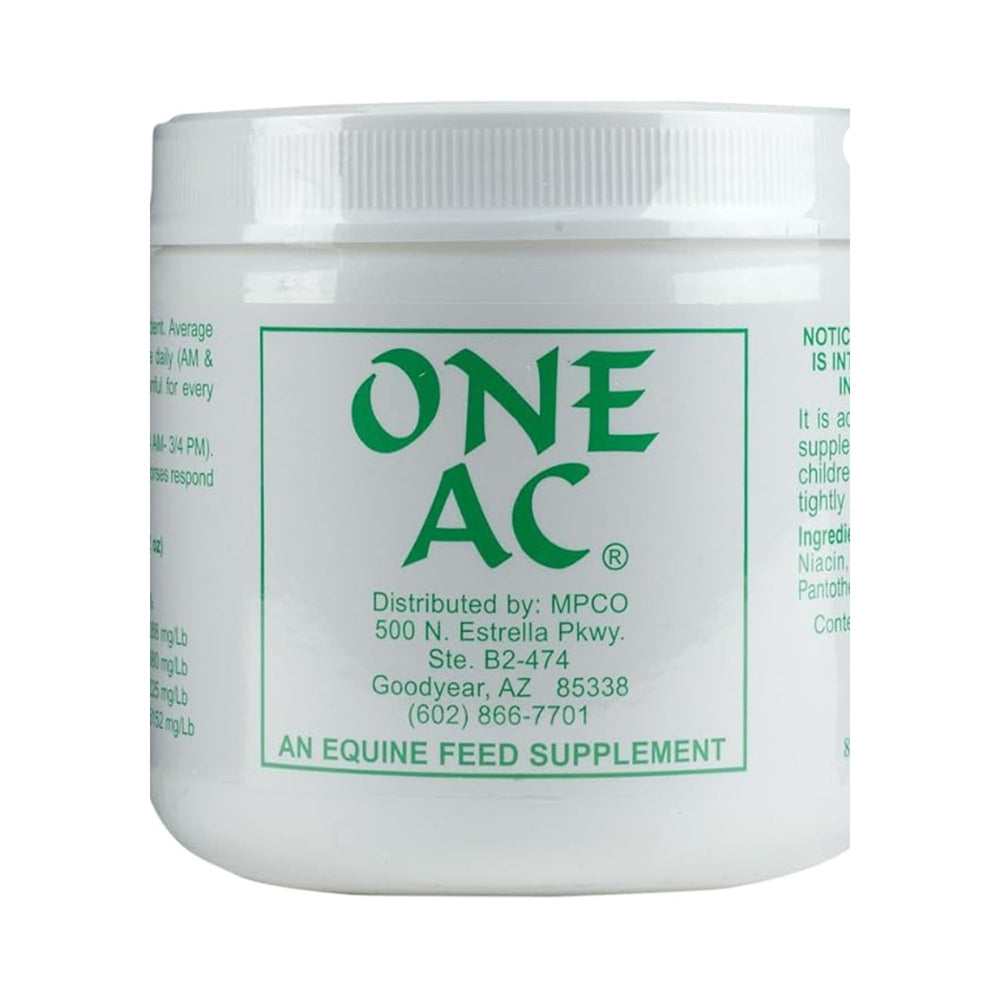 ONE AC supplement bottle with pour demonstrates easy dosing for anhydrosis management.