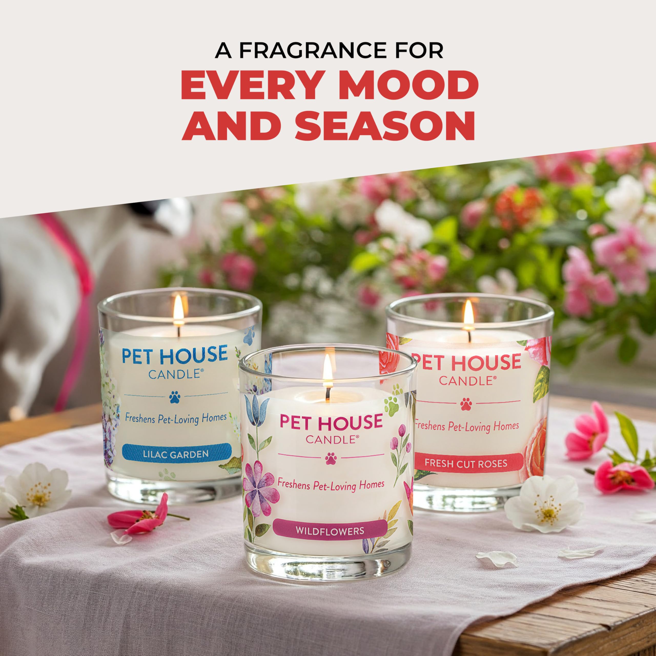 One Fur All Vanilla Crème Brûlée candle with USA stamp and dye-free label.