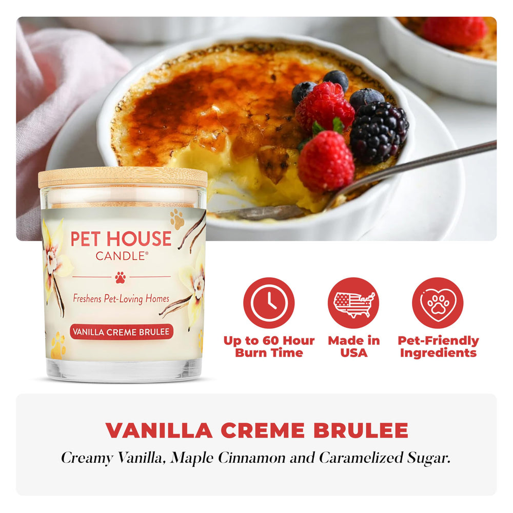 One Fur All Vanilla Crème Brûlée jar close-up highlights the cotton wick for clean burn.