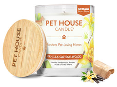 One Fur All pet house candle Vanilla Sandalwood for a clean, comforting burn.