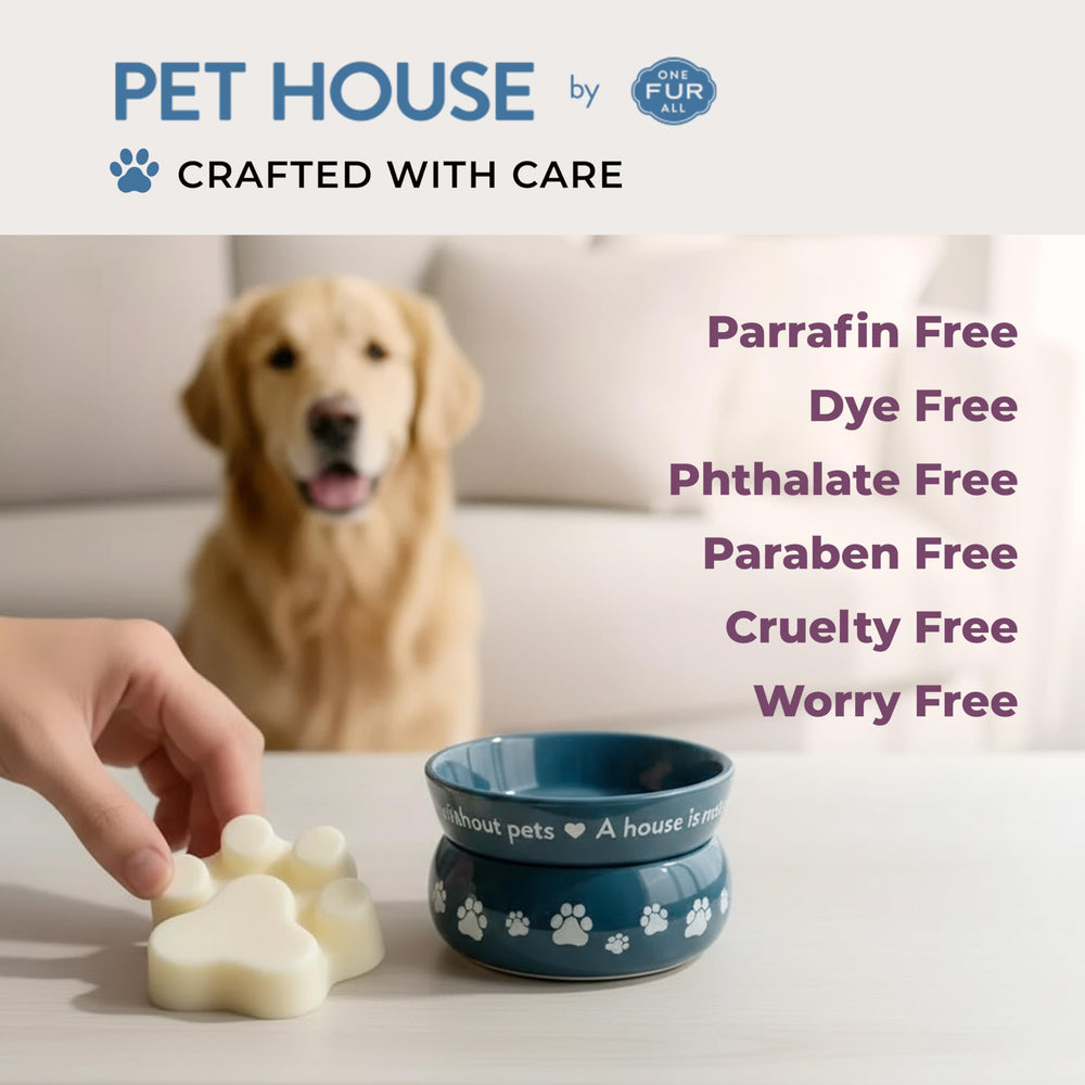 One Fur All paw-shaped melts in a warmer set promote a fresh room feel.