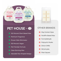 One Fur All paw-shaped wax tart in warmer demonstrates pet-friendly ambiance.