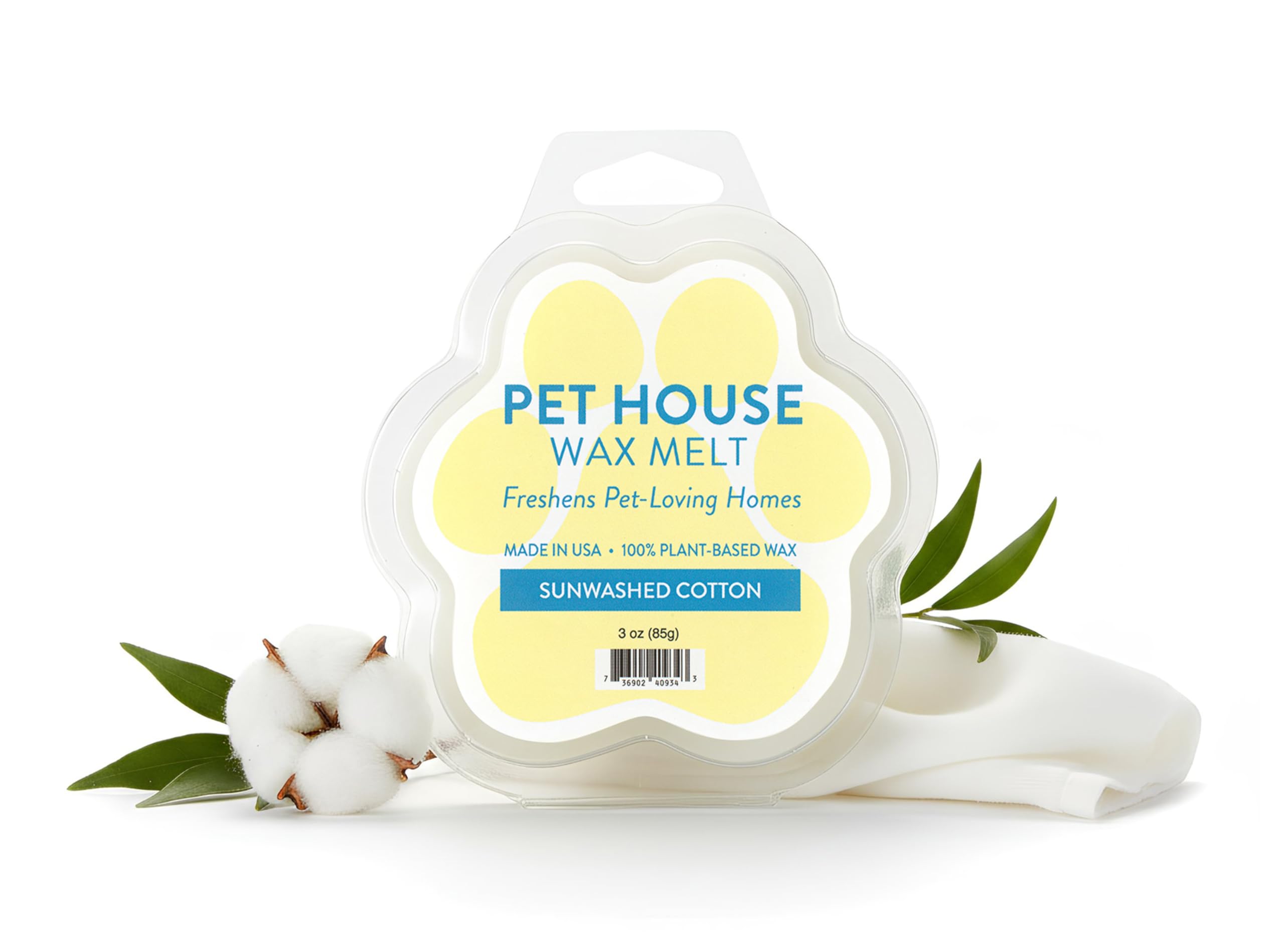 One Fur All Pet House Sunwashed Cotton wax melts in paw-shaped cubes releasing fresh linen scent
