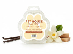One Fur All Pet House wax melt vanilla sandalwood aroma melting in a living room