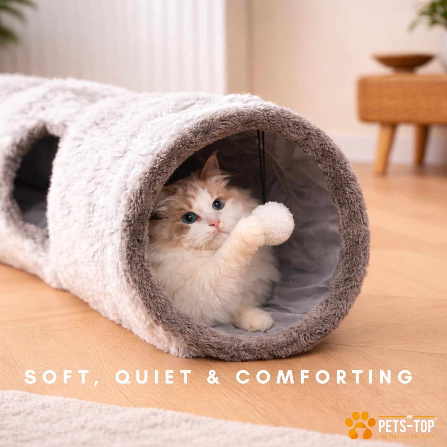 One PETS-TOP cat tunnel with two hanging balls for chasing fun.