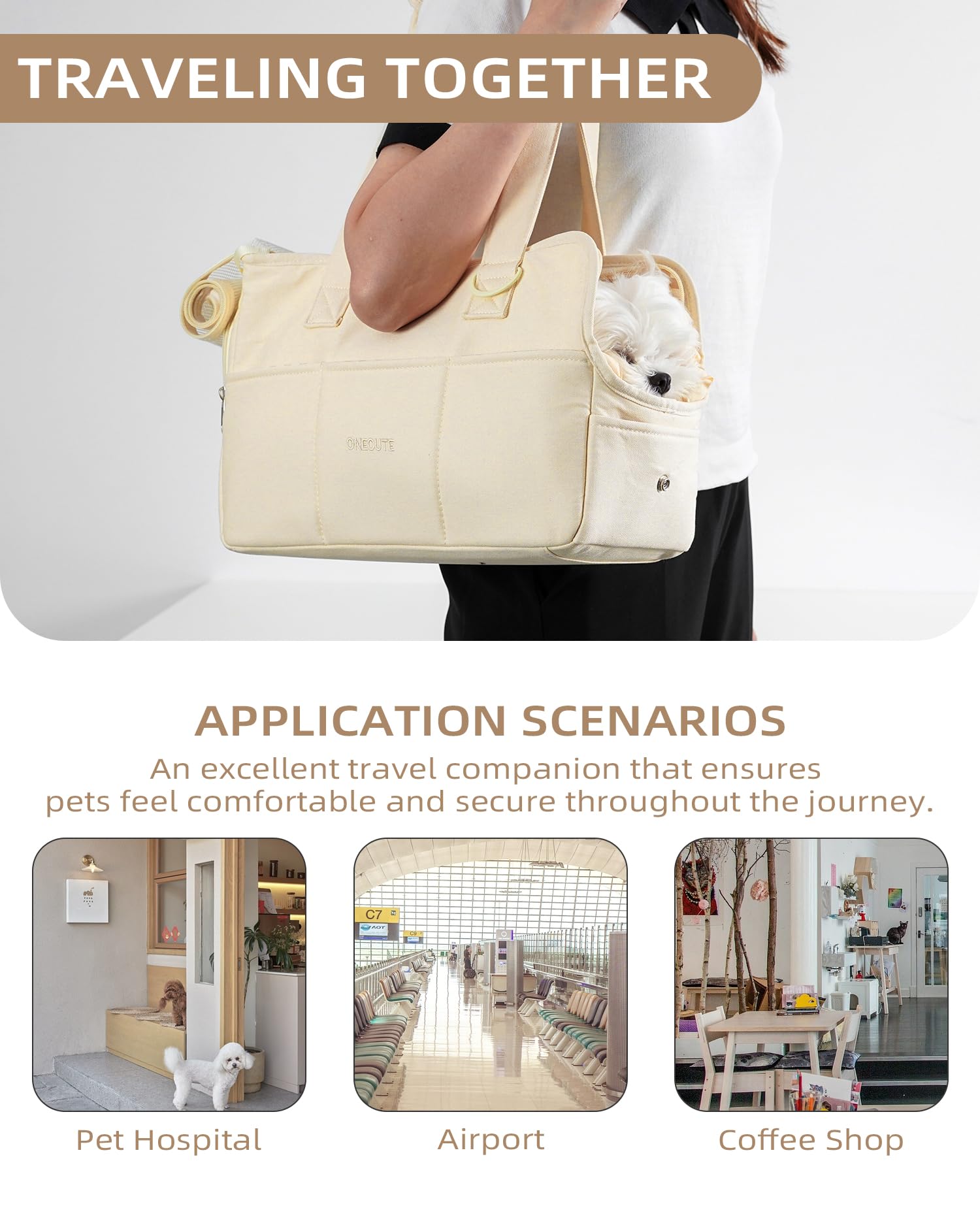 ONECUTE dog carrier hard bottom design provides stable support.