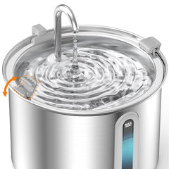 Oneisall 2L stainless steel cat fountain front view shows anti-spill stability.