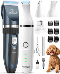 Oneisall 4-in-1 dog clippers side view showing versatile grooming heads for home use.
