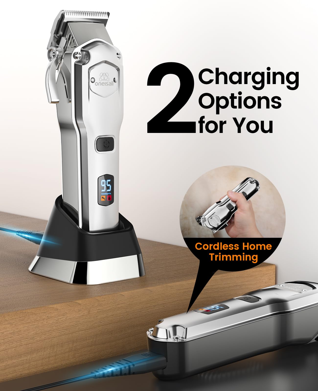 Oneisall 676pro stainless steel blades power through thick fur.
