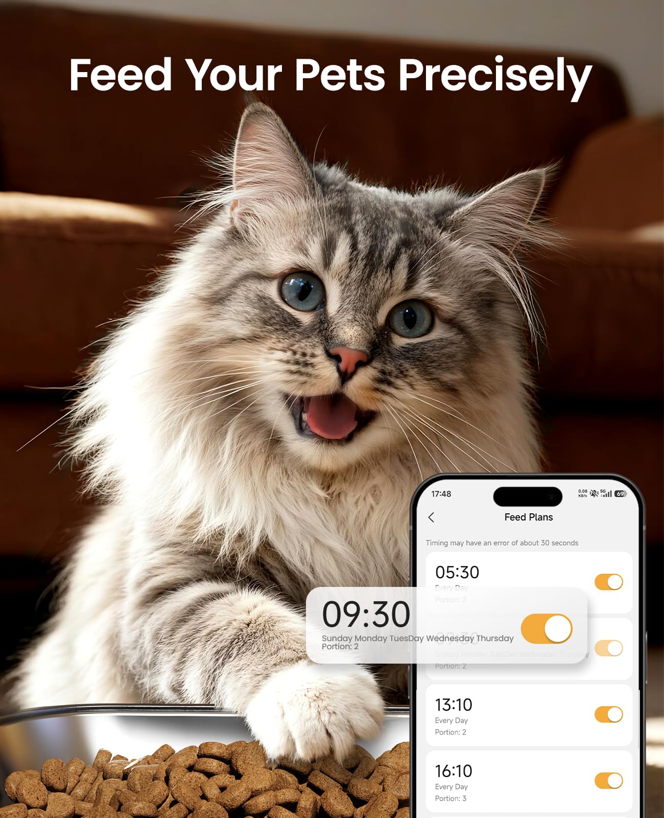 oneisall automatic cat feeder dispensing mechanism in action