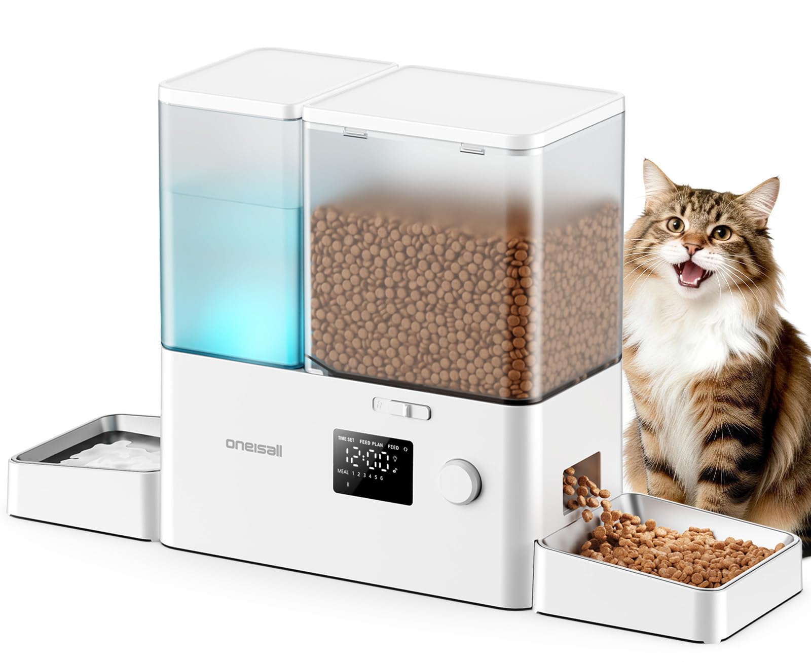 Oneisall automatic cat feeder front view helps keep meals on schedule