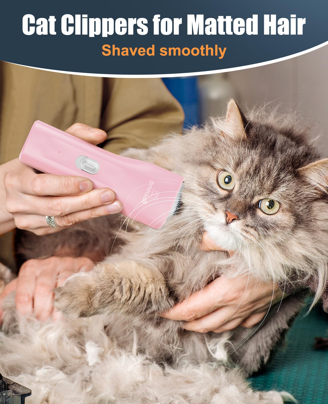 Oneisall cat grooming clipper in action delivering quiet trimming for anxious cats.