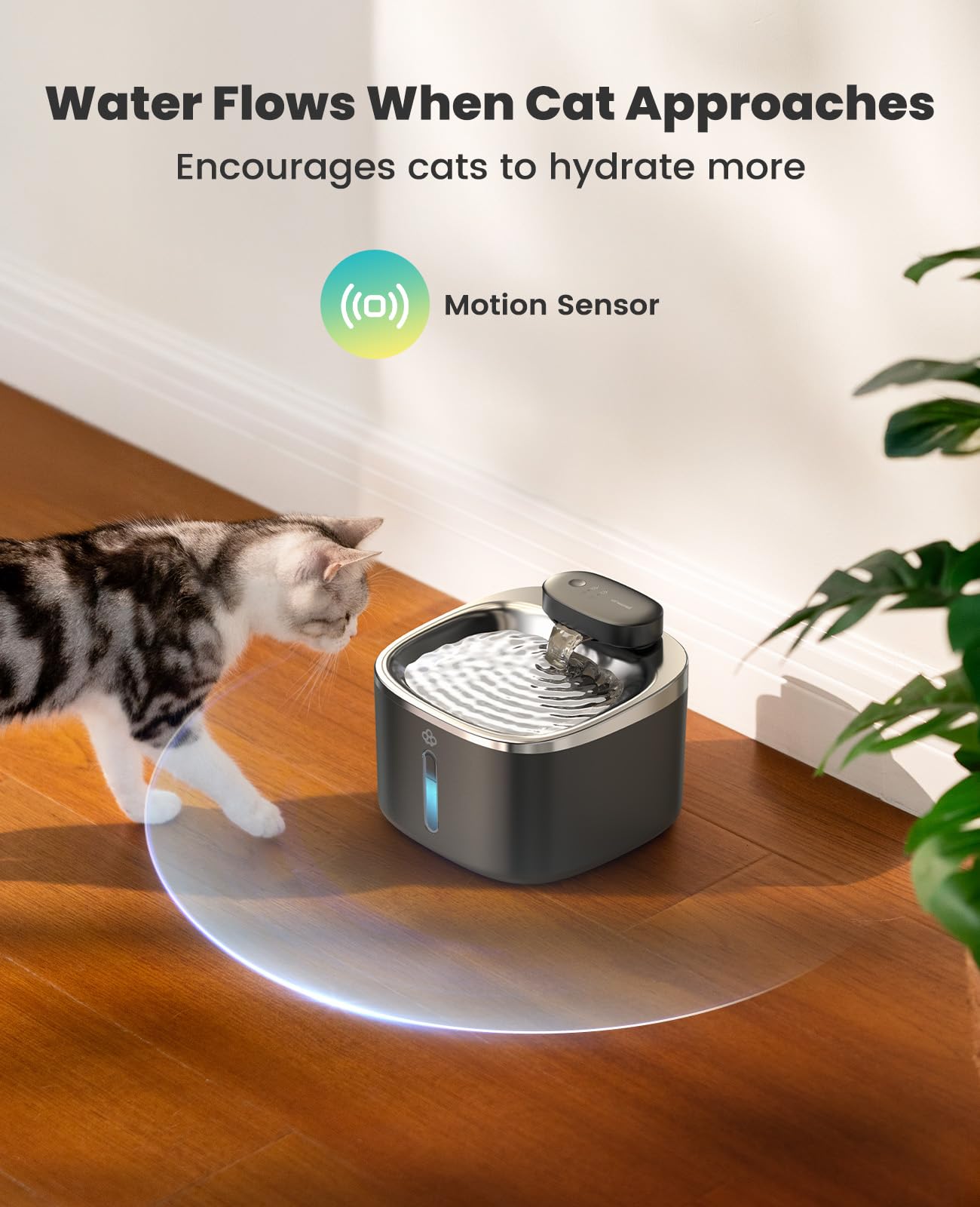 oneisall cat water fountain 3.5L black quiet pump enables peaceful nights.