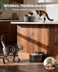 oneisall cat water fountain battery-compartment close-up shows built-in rechargeable battery for cordless use