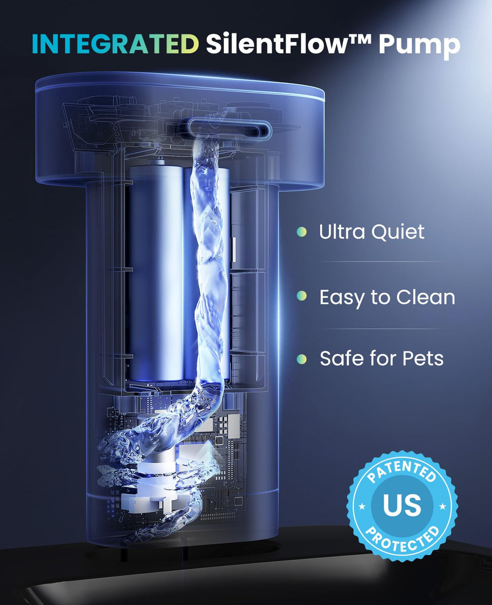 oneisall cat water fountain filtration close-up highlights multi-layer filtration for clean-tasting water