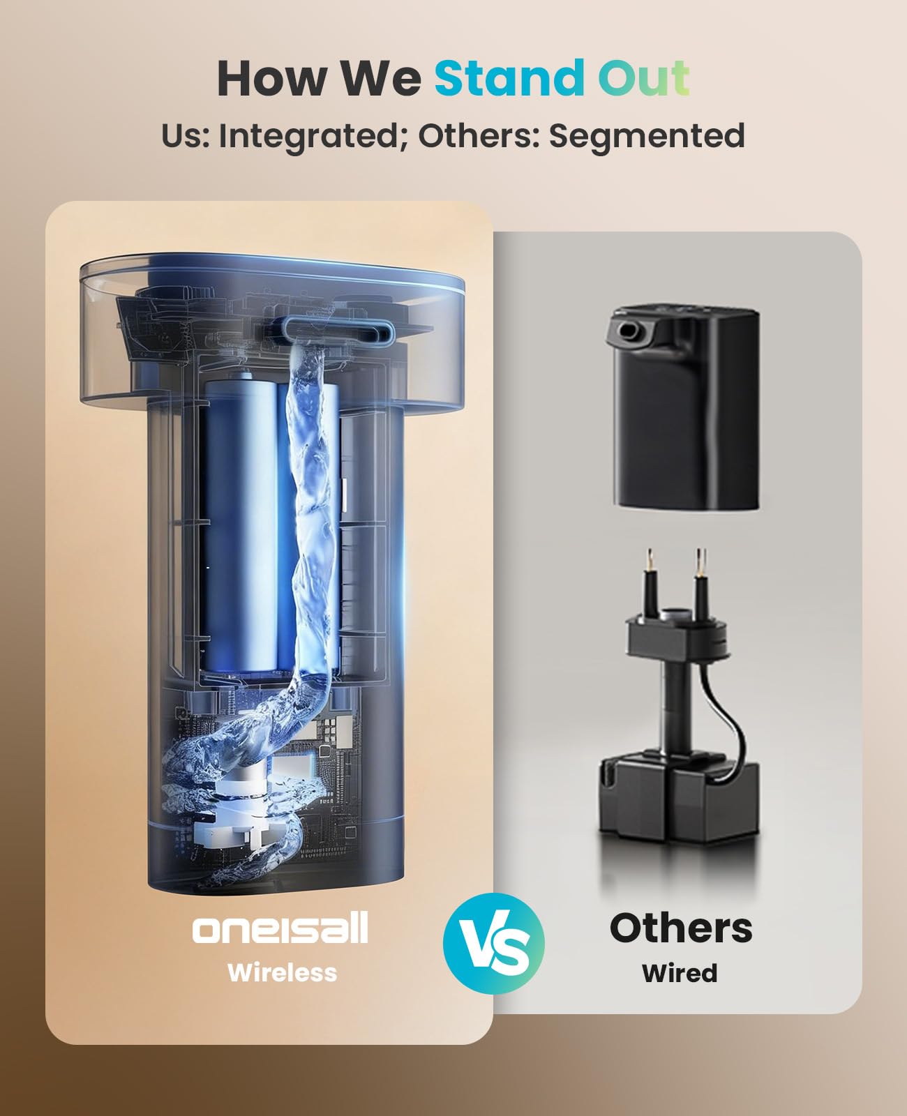oneisall cat water fountain top view highlights cordless design for easy refills