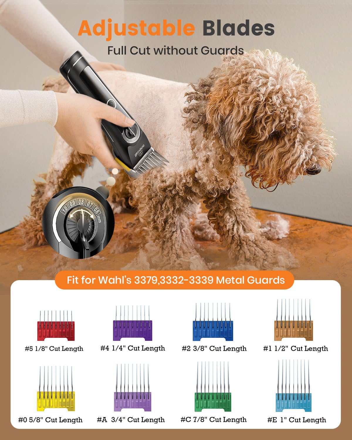 oneisall clipper guards in four lengths for precise trims on every coat.