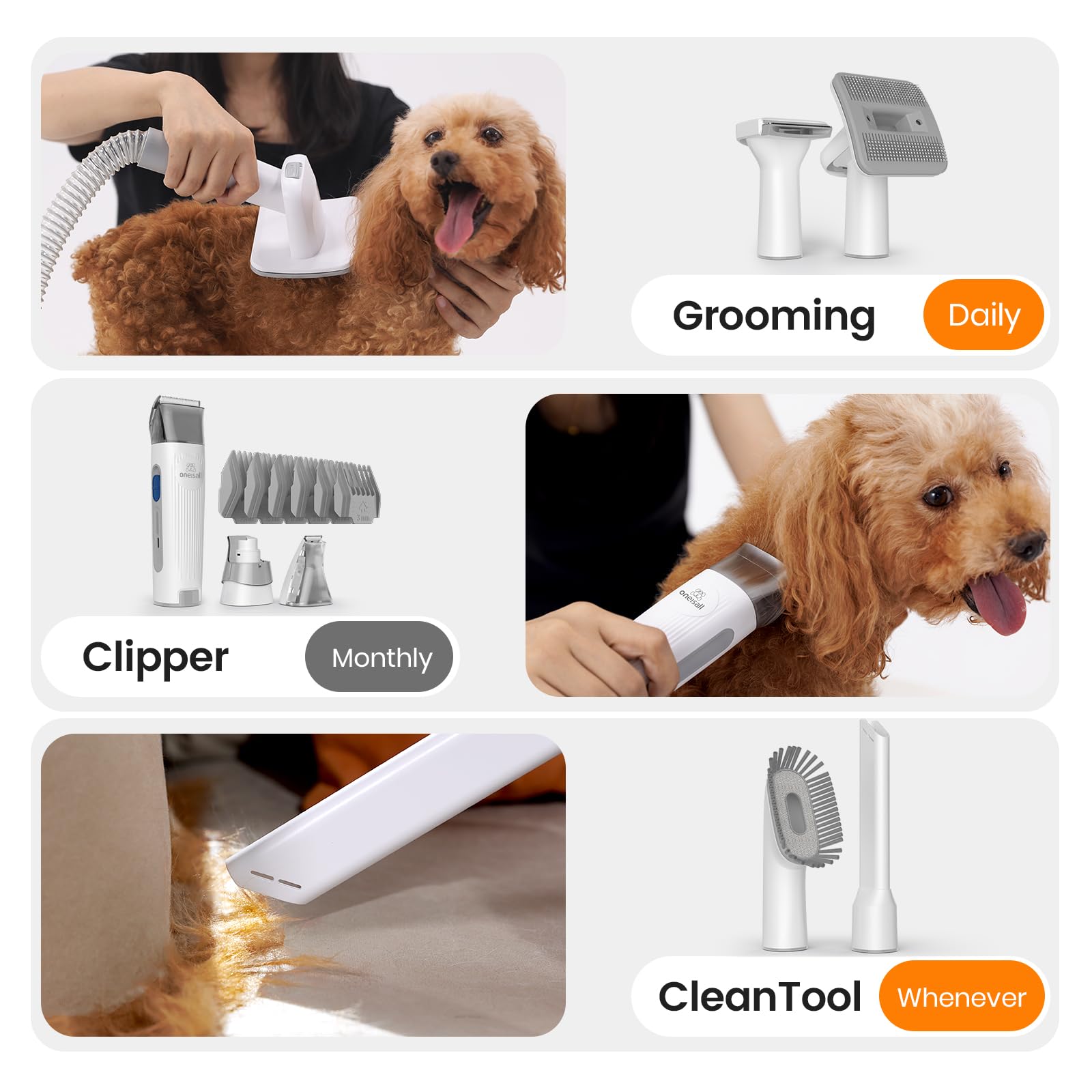 Oneisall deshedding tool helps remove loose fur without tangles.