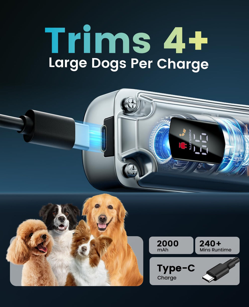 Oneisall dog clippers deliver up to 4 hours of cordless grooming on a single charge.