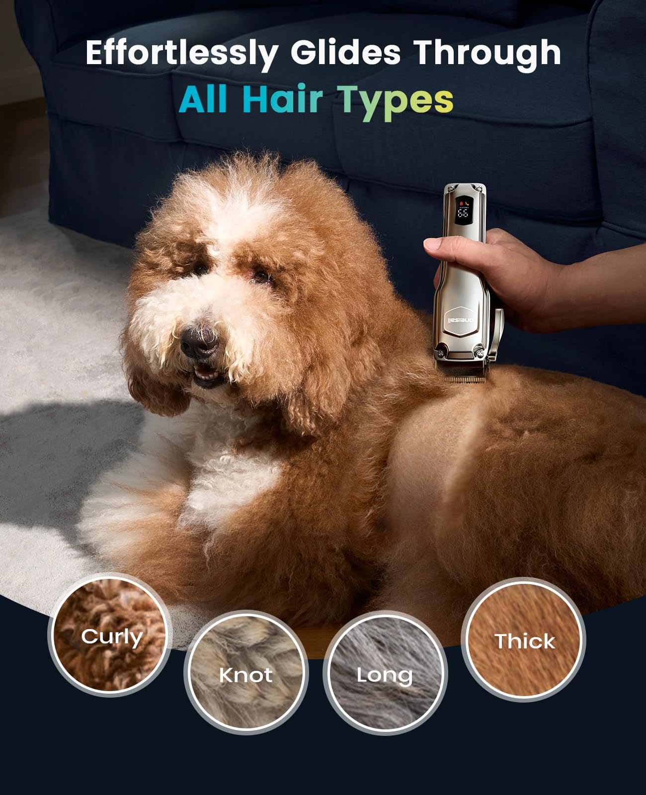 Oneisall dog clippers with 6800RPM motor for faster grooming sessions.