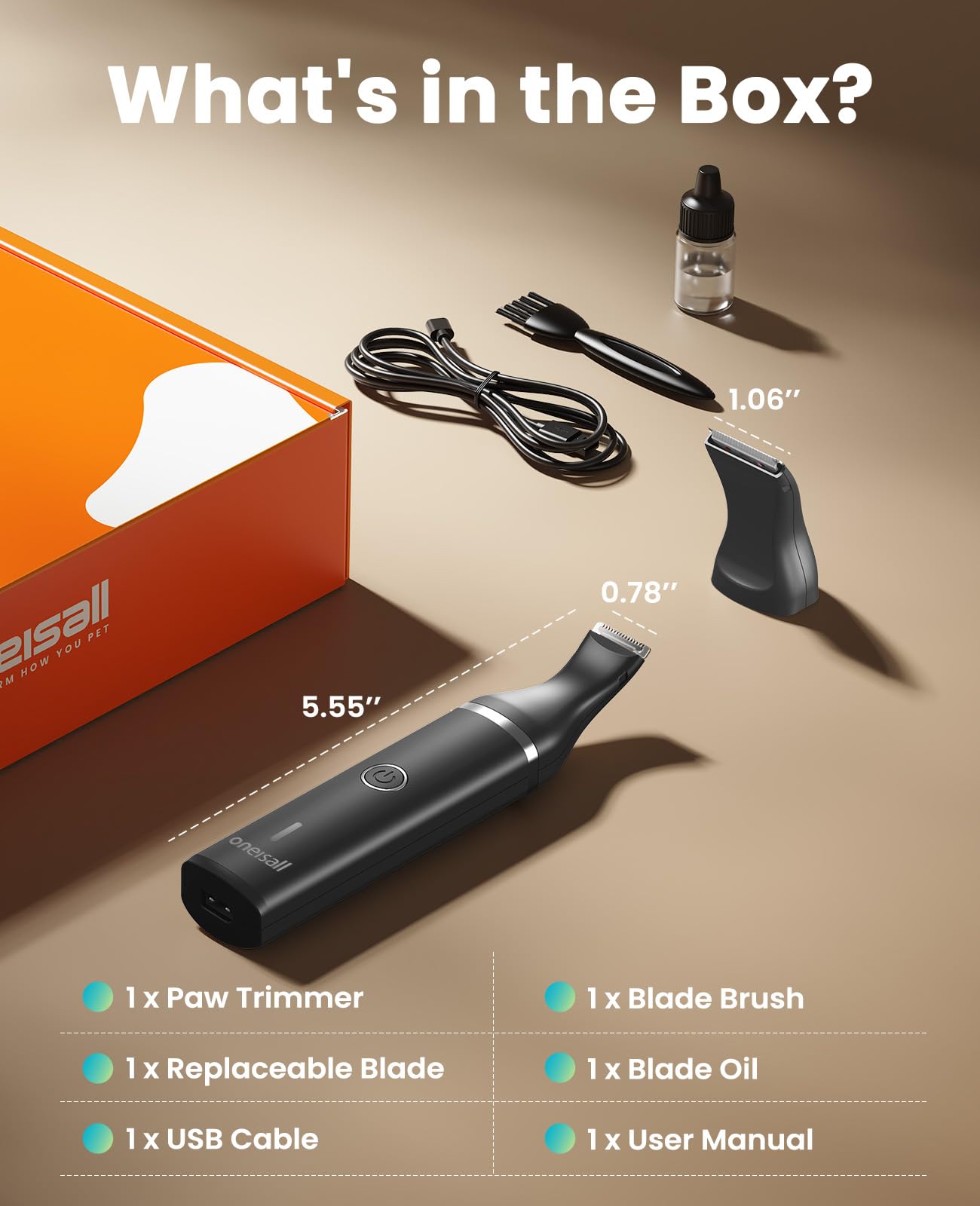 Oneisall cleaning brush and USB cord for a complete setup