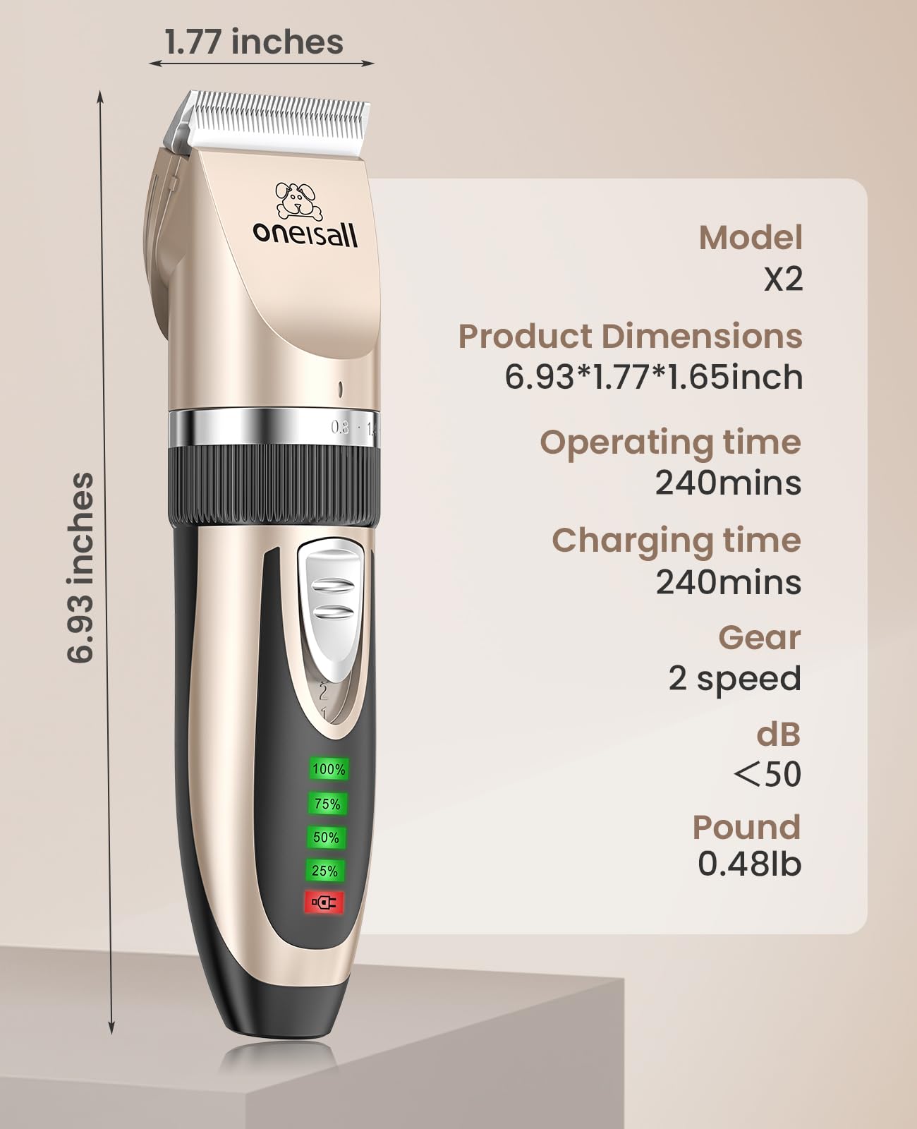 Oneisall dog clippers rechargeable cordless design for convenient grooming
