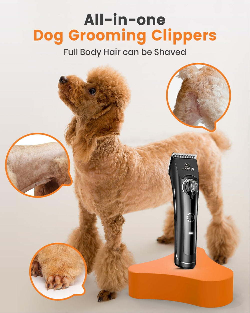 oneisall dog clippers operate at 50 dB, reducing pet stress during grooming.