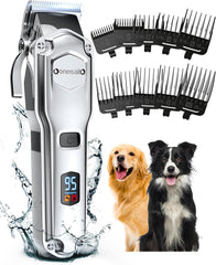 Oneisall dog clippers smoothly cut thick coats with a stainless steel blade.