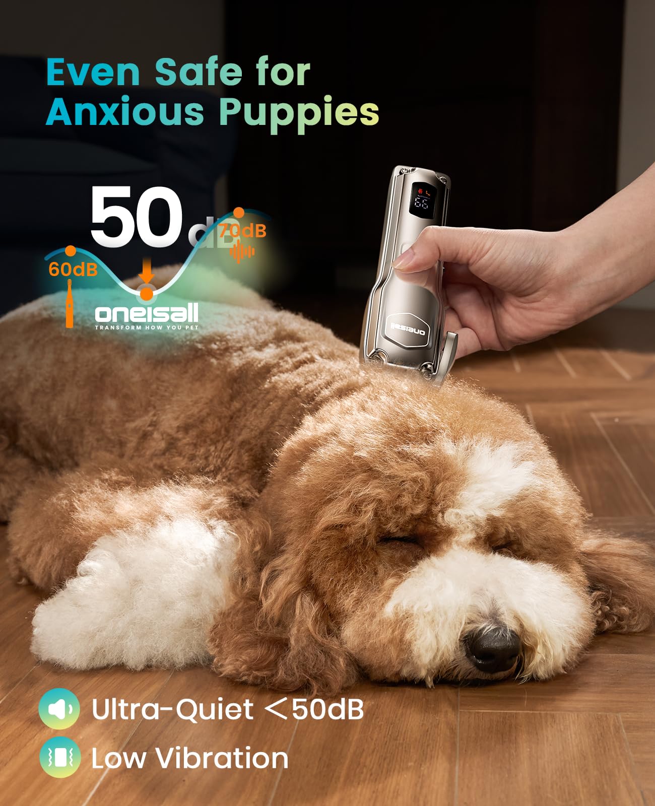 Oneisall dog clippers with Type-C fast charge for quick top-ups.
