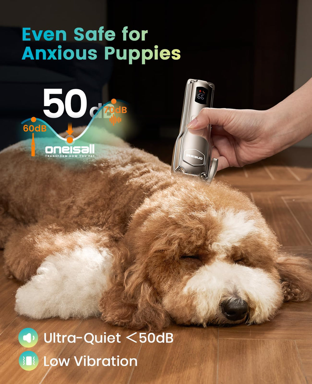 Oneisall dog clippers with Type-C fast charge for quick top-ups.