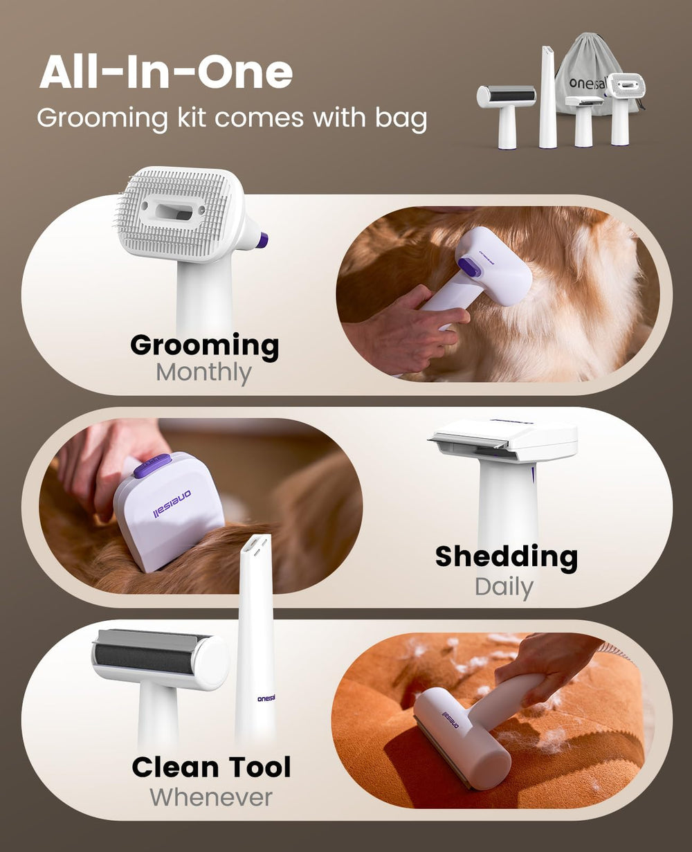 oneisall grooming brush removing loose hair from furniture surfaces