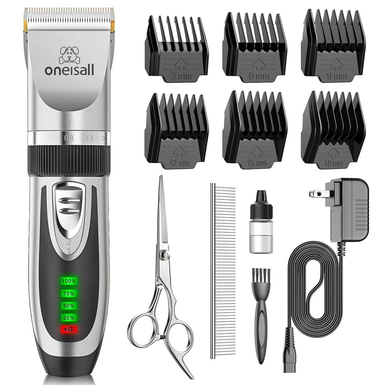 oneisall dog grooming clipper front view shows compact cordless design for easy handling.