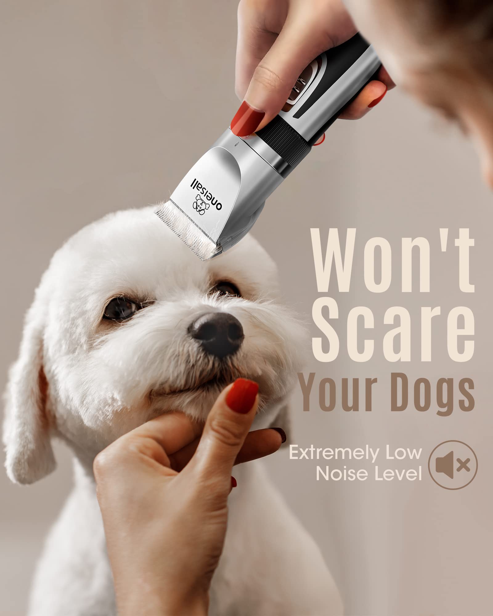 oneisall dog grooming clipper side view highlights ergonomic grip for extended grooming.