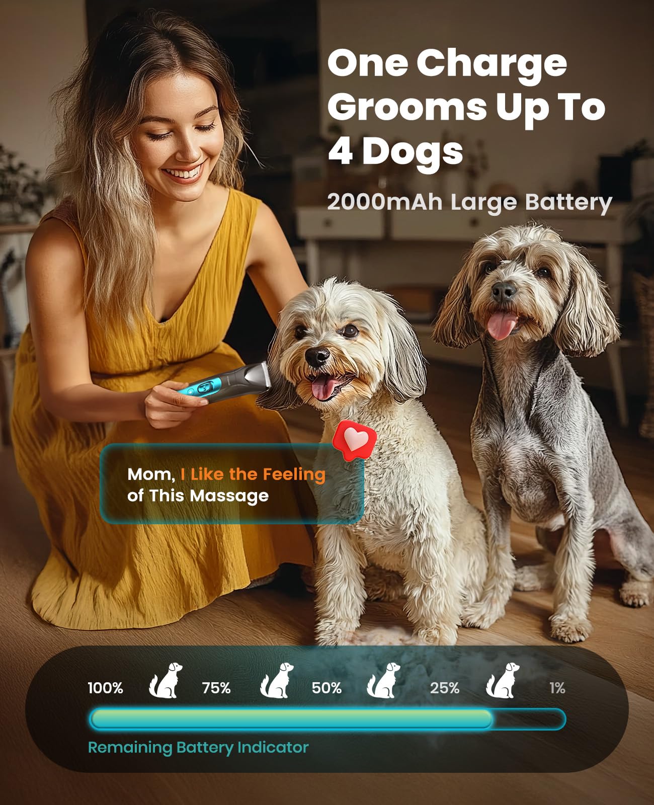 oneisall 2000mAh battery indicator on paw trimmer during use