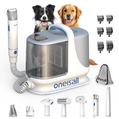 Oneisall dog grooming vacuum front view highlighting powerful suction for pet hair removal