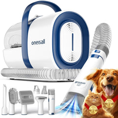 oneisall dog grooming vacuum setup showing integrated grooming and mess-free suction