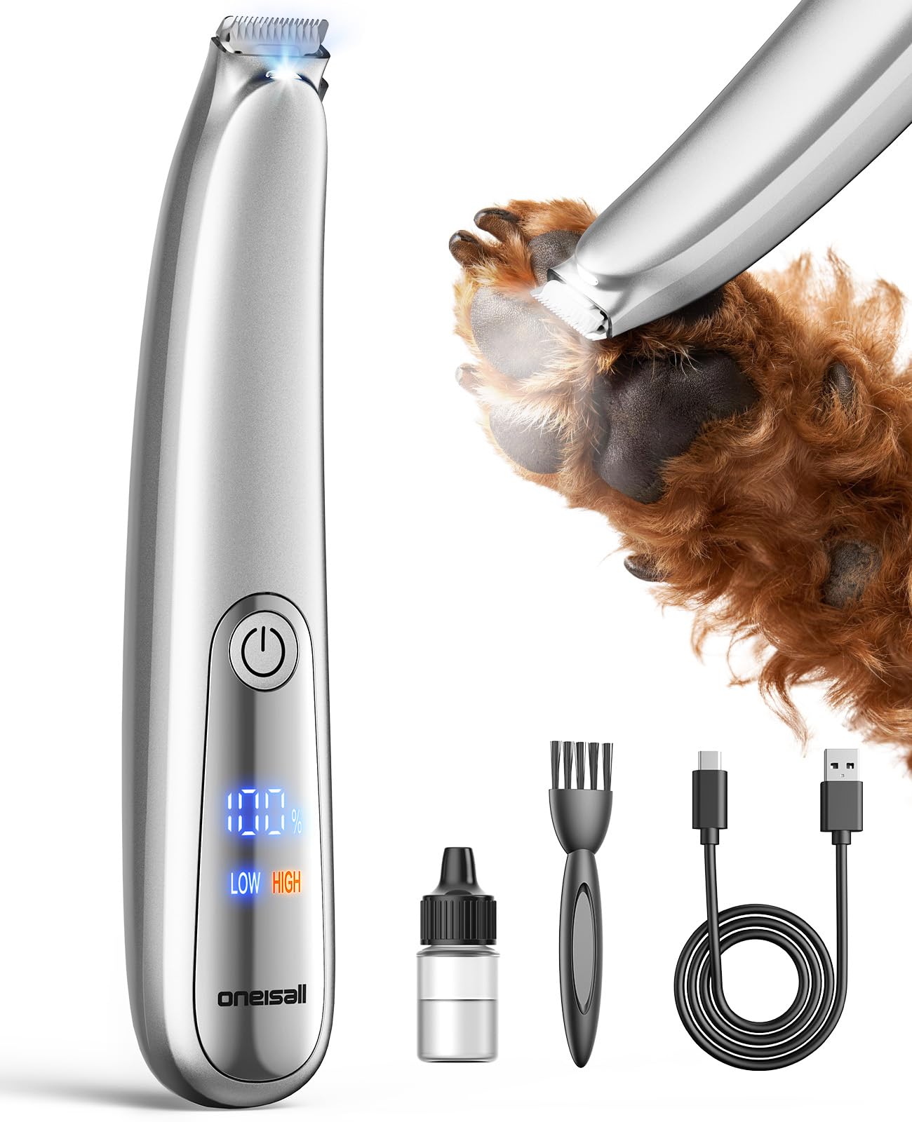 Oneisall dog paw trimmer front view with curved blade for precise trimming
