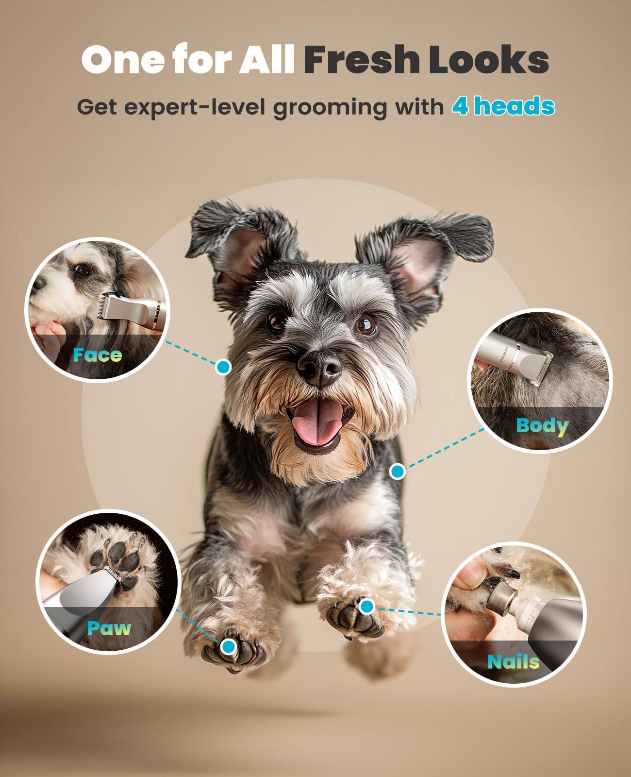 Oneisall dog trimmer showing 3-speed settings for versatile grooming.