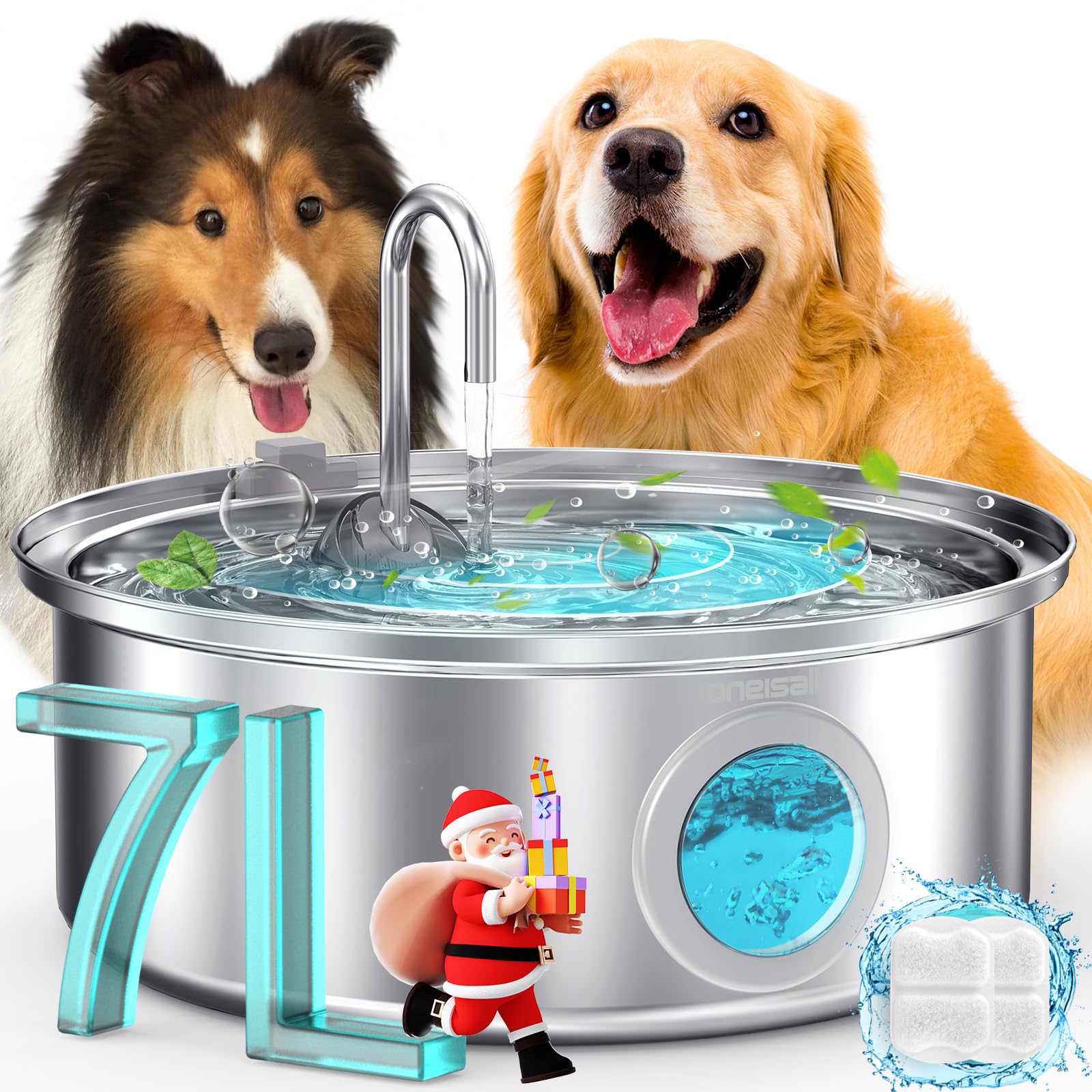 oneisall dog water fountain 7L capacity with visual water level for easy monitoring