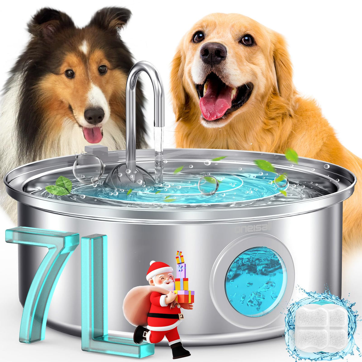 oneisall dog water fountain 7L capacity with visual water level for easy monitoring