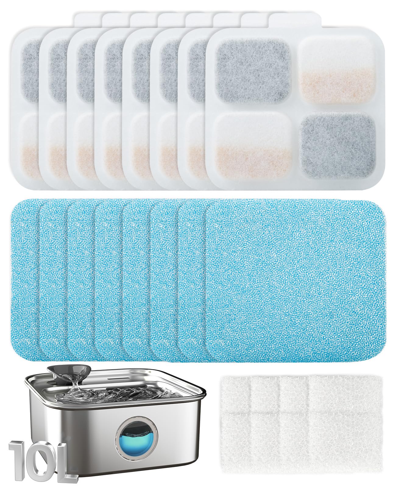 Oneisall filter kit for PW07SAU 10L promotes continuous fresh water for pets.